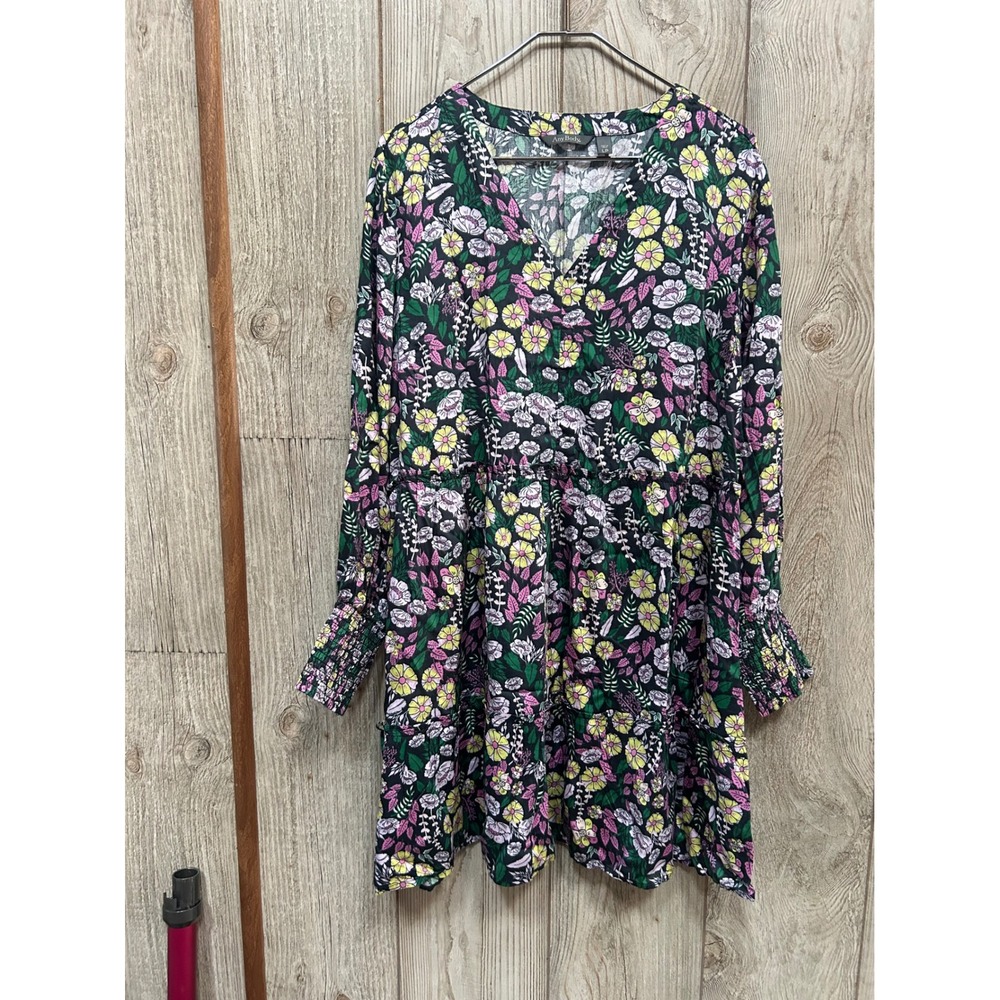 AnyBody Womens LP Black Floral Modal Tiered Long Sleeve V-Neck Dress Pockets - Picture 2 of 6